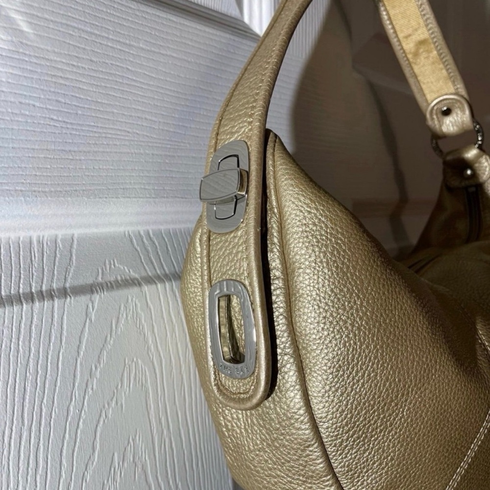 The Sak Leather Shoulder Bag Metallic Gold  Barrel Bag Pink Label - Picture 7 of 12